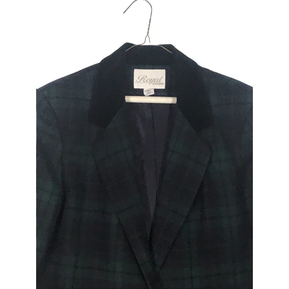 Royal Studio Womens Vintage Green‎ Black Plaid Blazer, Jacket, sz 14, 44 bust - Picture 8 of 8